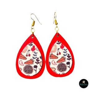 Handmade Leather Wood Teardrop Dangle Earrings